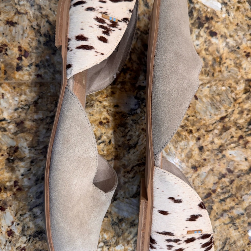 Toms Taupe Animal Print Cow Jutti D'Orsay Flats Shoes Women Size 11 - Picture 7 of 9